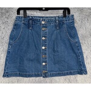 American Eagle Blue Denim Button Front A-Line Mini Skirt Women's Size